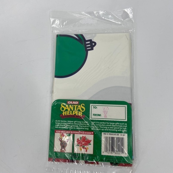 VINTAGE Lot of 2 Glad Santa's Helper XL Drawstring Gift Bag Reindeer 32" x 40" - Picture 7 of 9